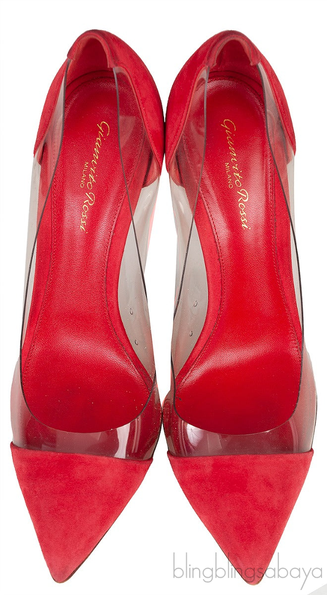 Red Suede PVC Plexi Pump