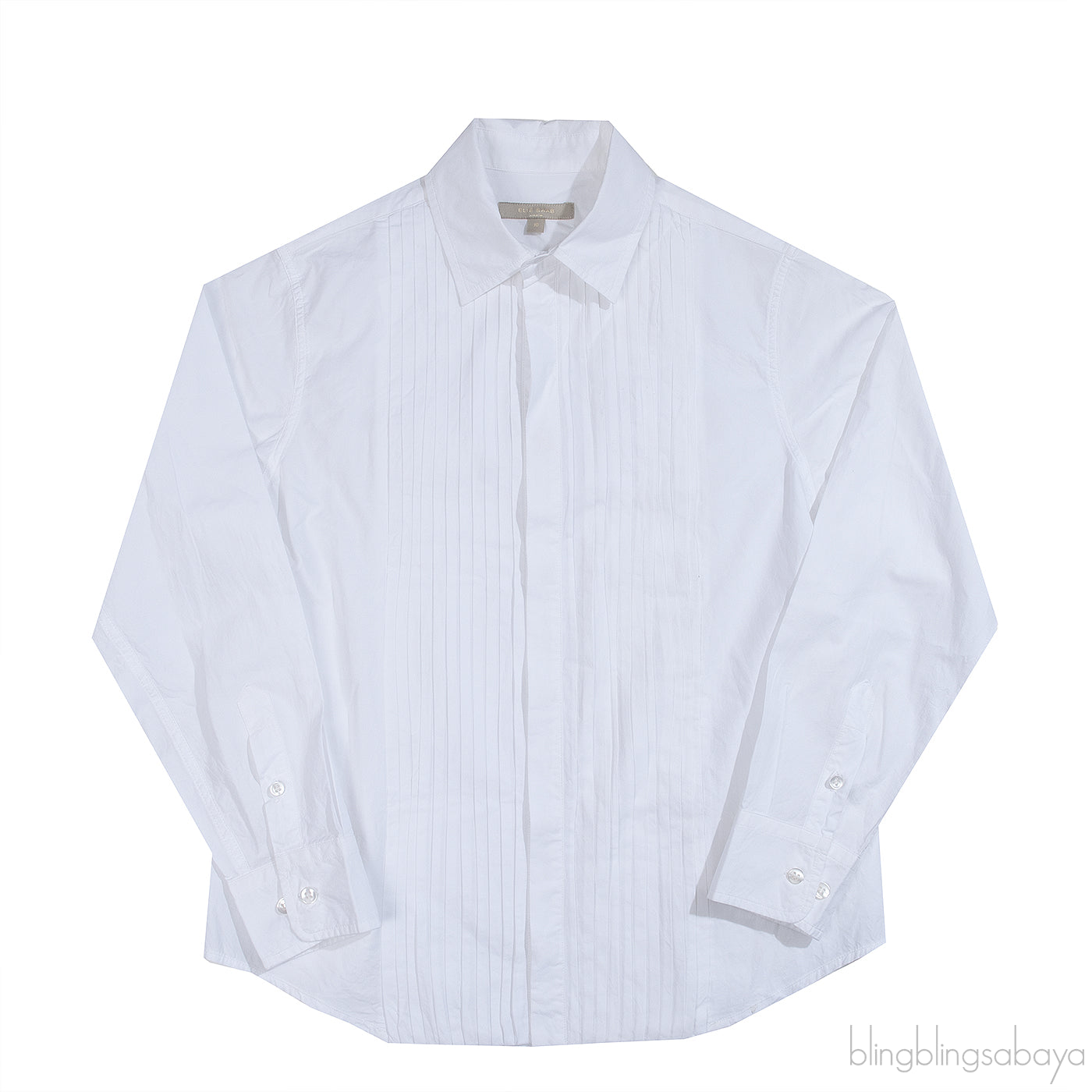 Elie Saab White Long Sleeve Pleated Shirt