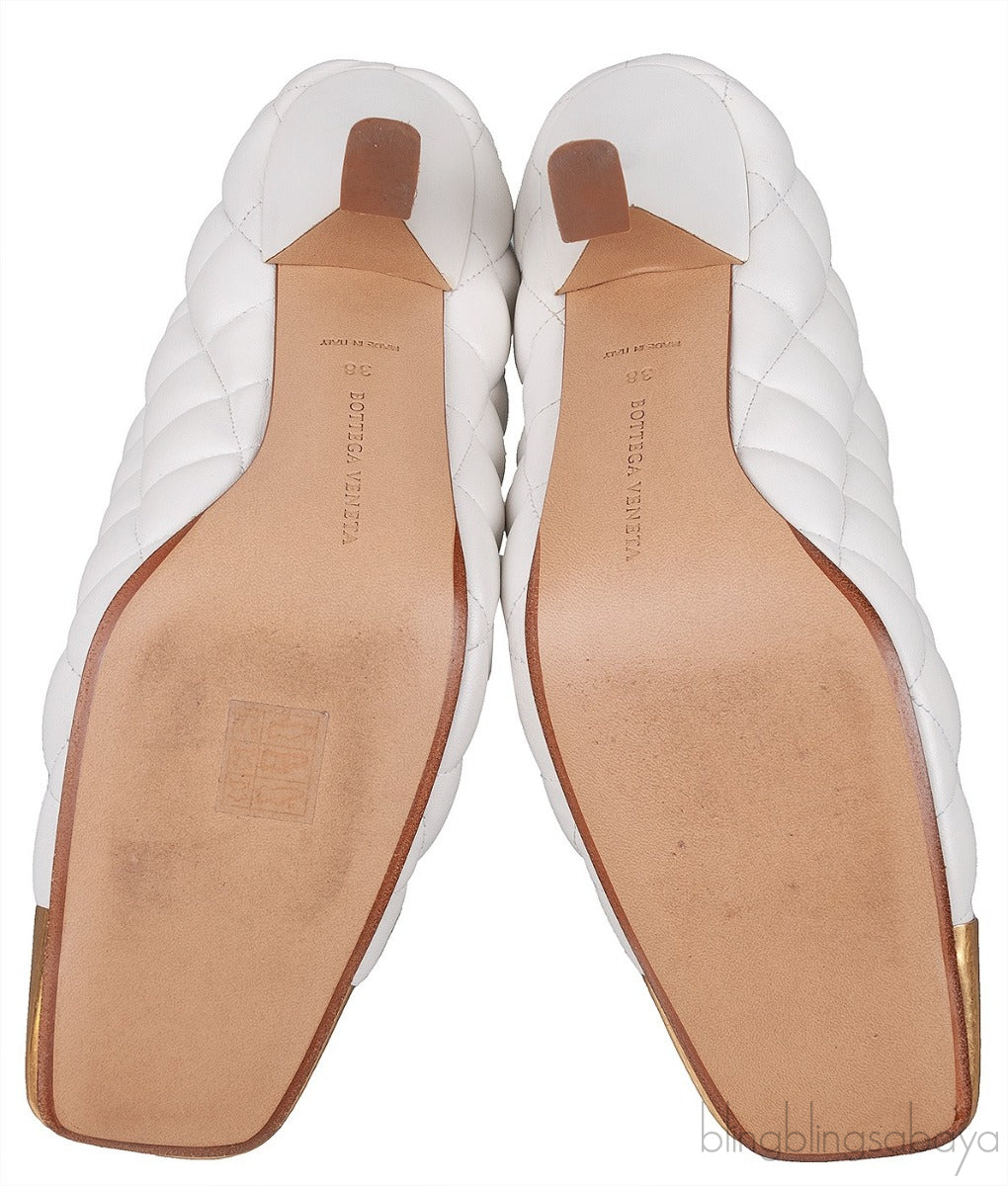 Bottega Veneta White Quilted Gold Square Toe Mule