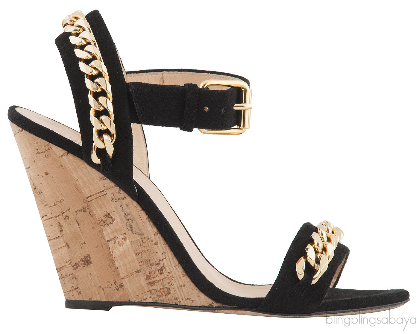 Black Suede Chain Wedge Sandals