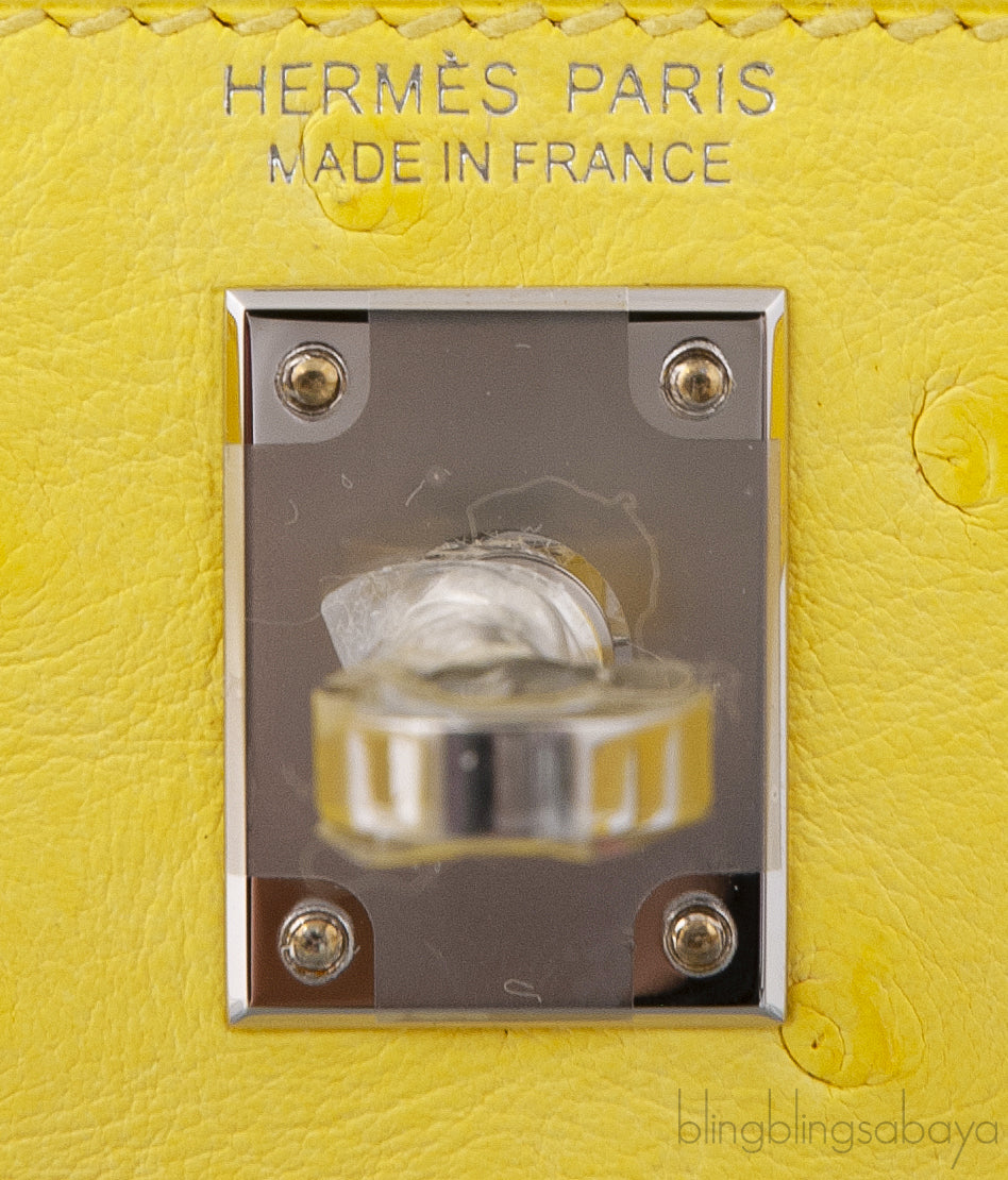 Kelly 20 Mini II Sellier Jaune Citron Ostrich PHW