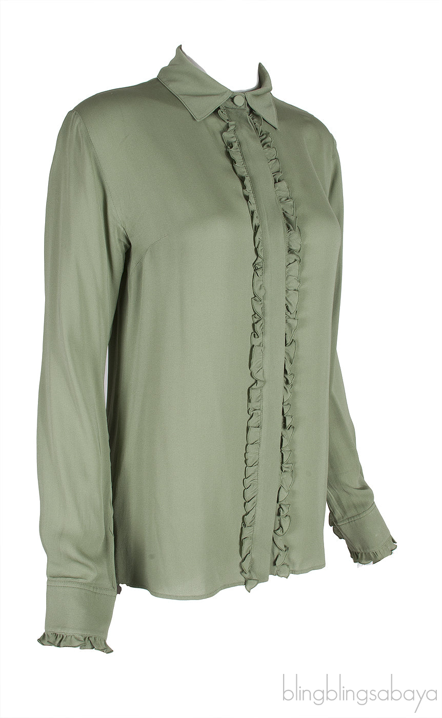 Moss Green Ruffle Trimmed Shirt