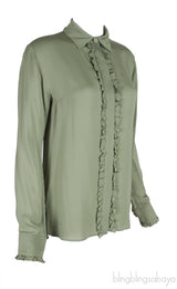 Moss Green Ruffle Trimmed Shirt