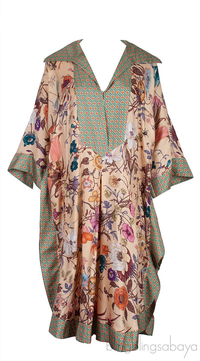 Beige Floral Print Tunic Dress