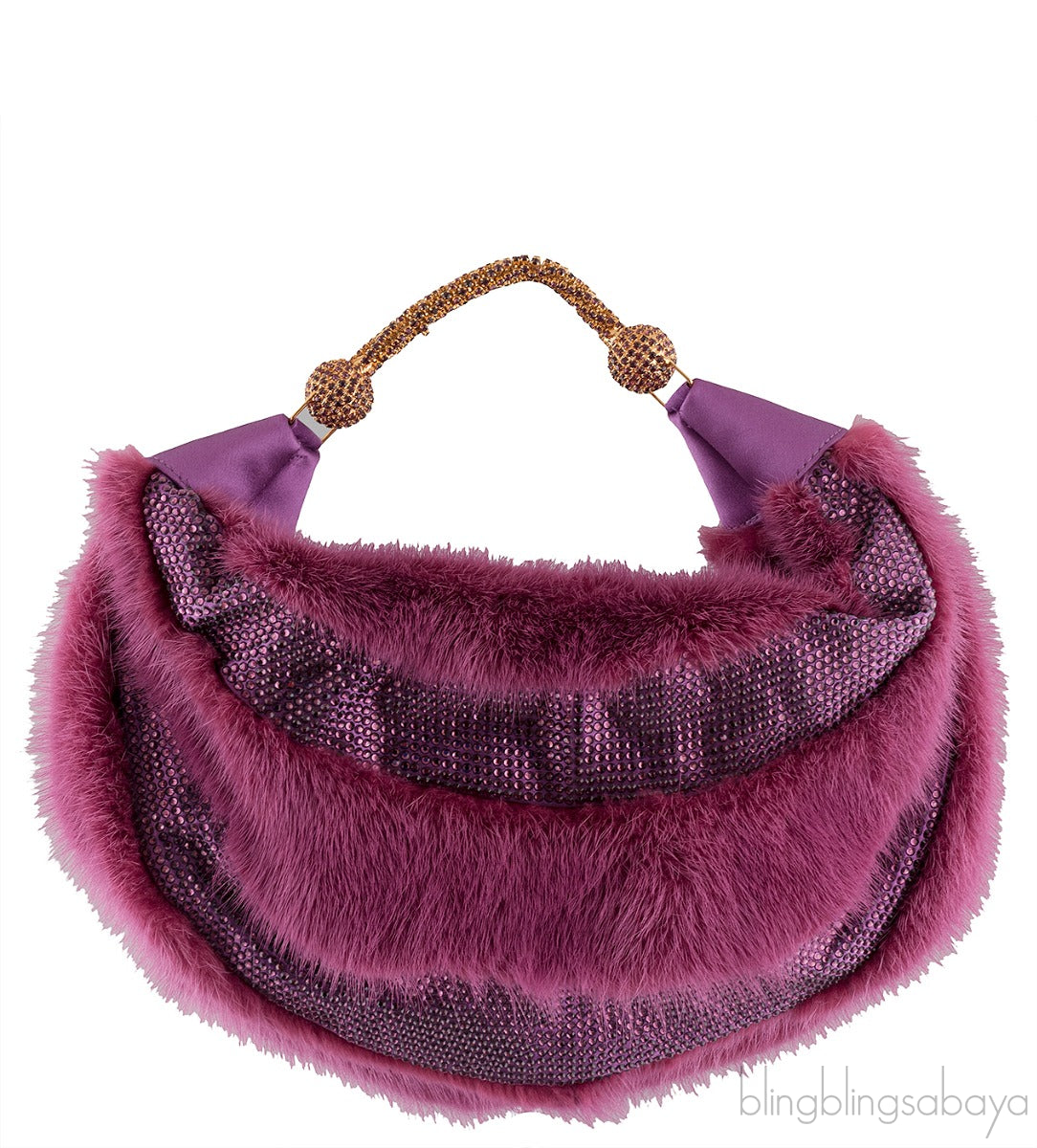 Purple Fur Crystal Handbag