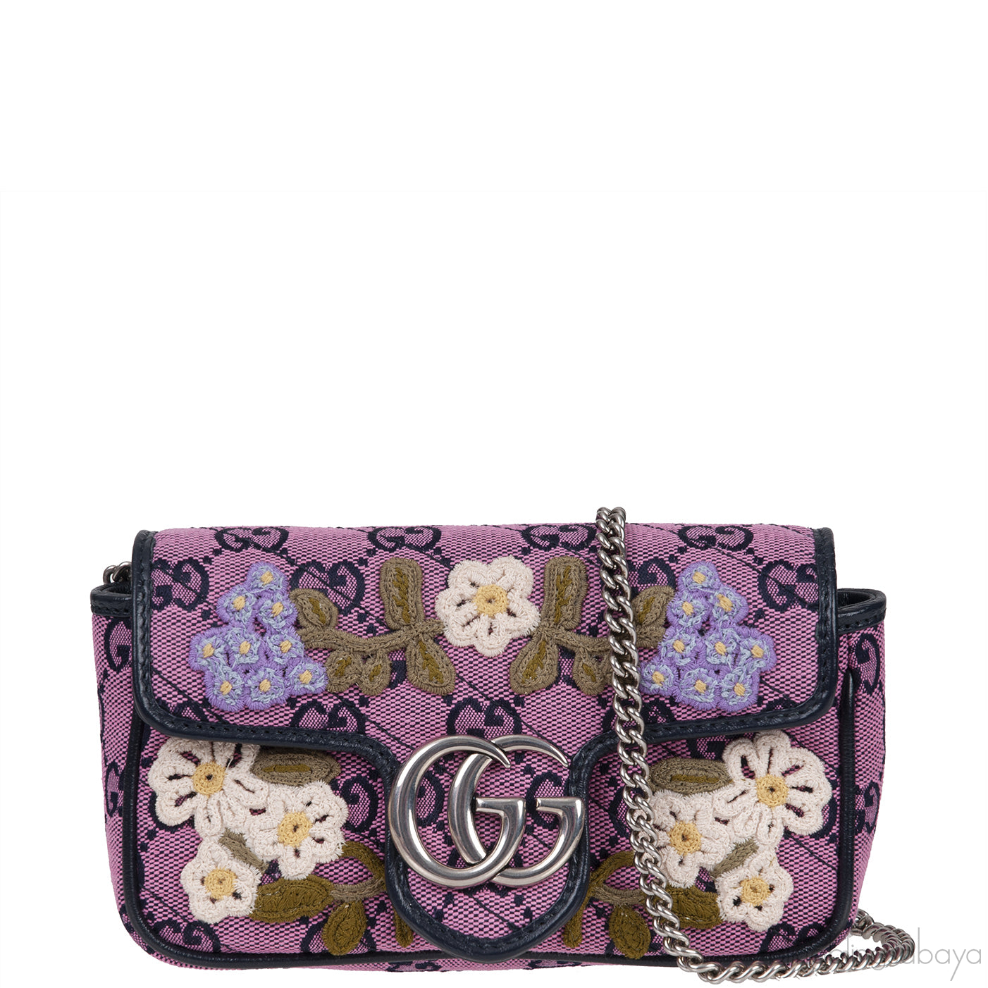 Pink GG Marmont Embroidery Super Mini Bag