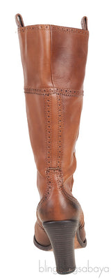Brown Brogue Perforated High Boots