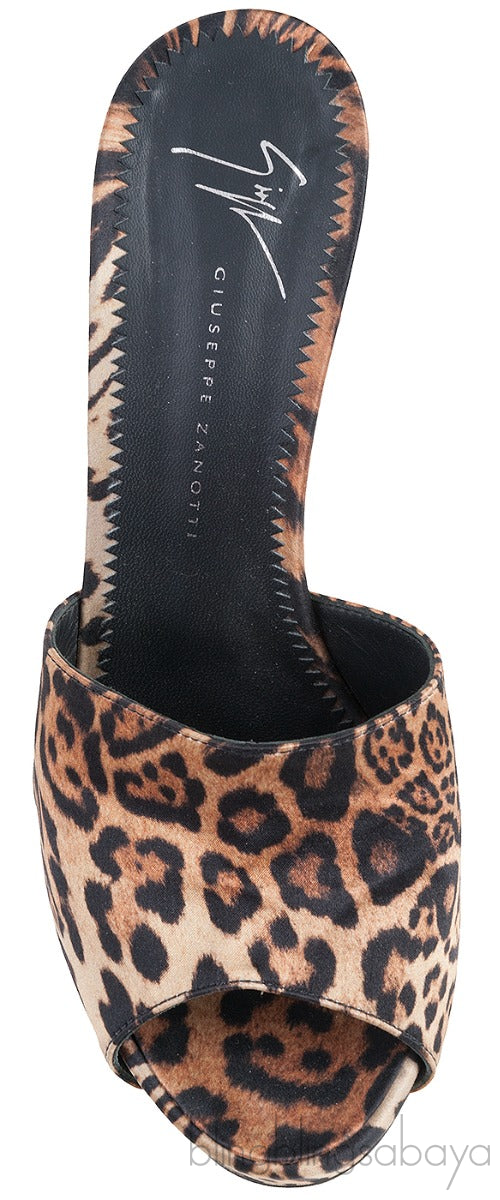 Giuseppe Zanotti Leopard Print Satin Mule Slides