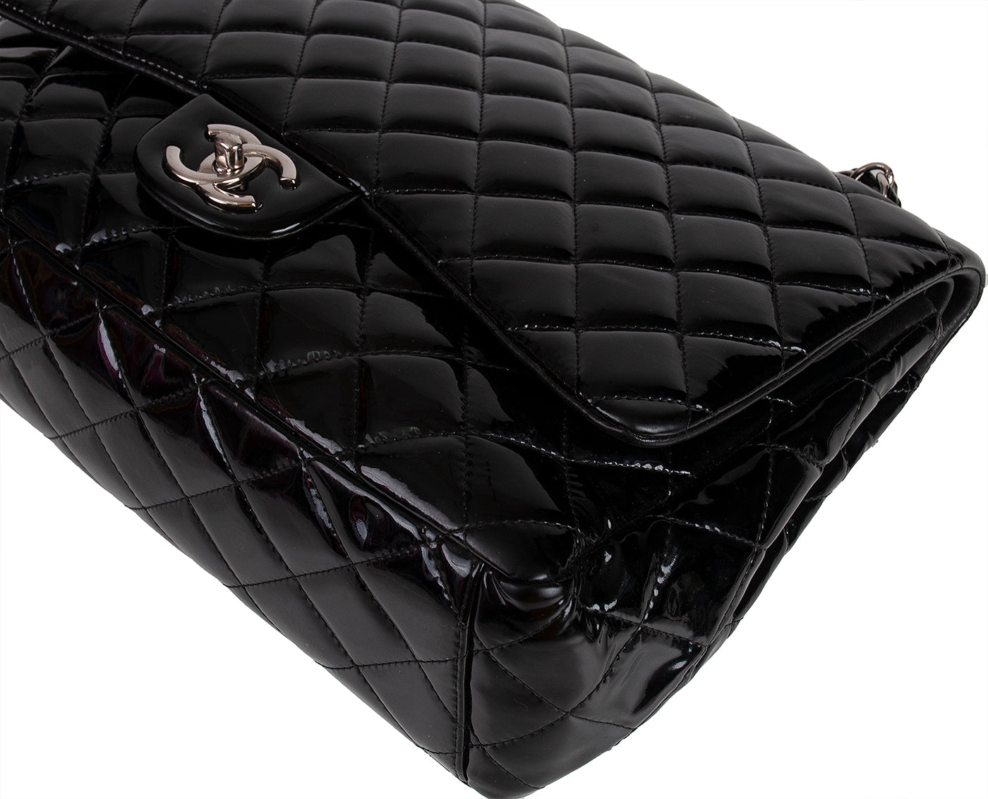 Chanel Black Patent Maxi Double Flap Quilted Bag