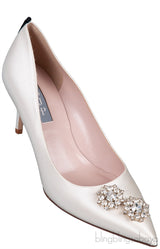 Off-white Satin Crystal Emb. heels