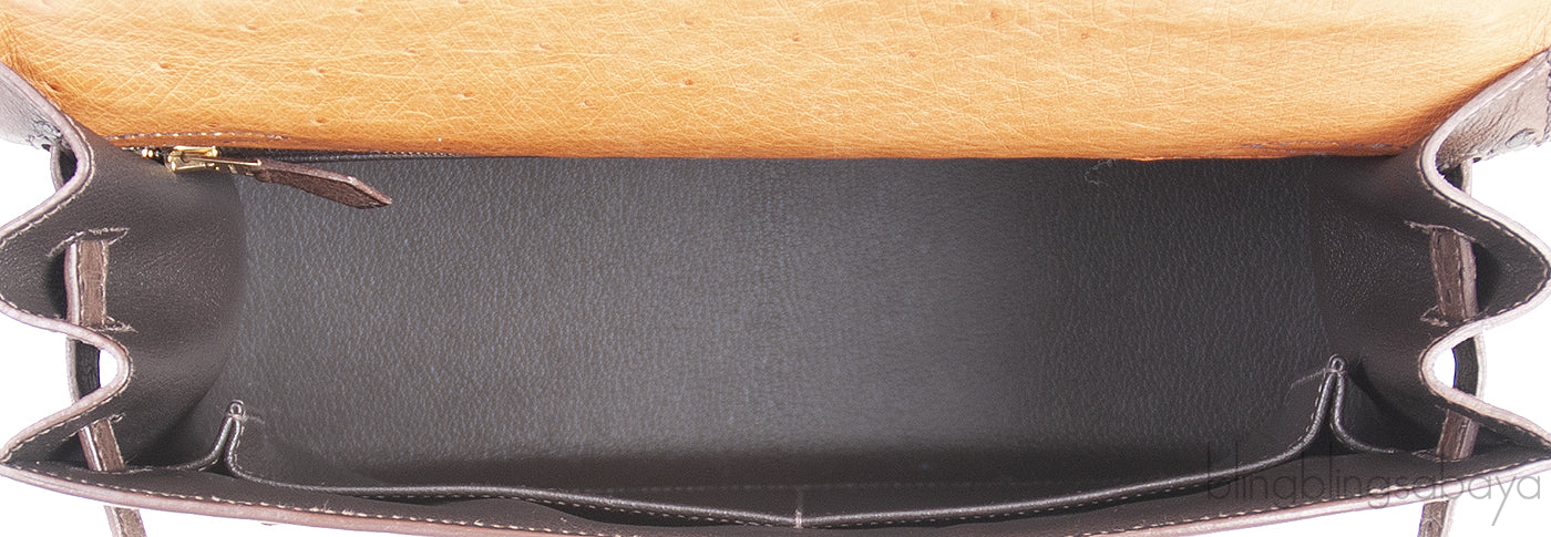 Hermes Kelly 32 Chocolate Natural and Dark Brown Ostrich GHW