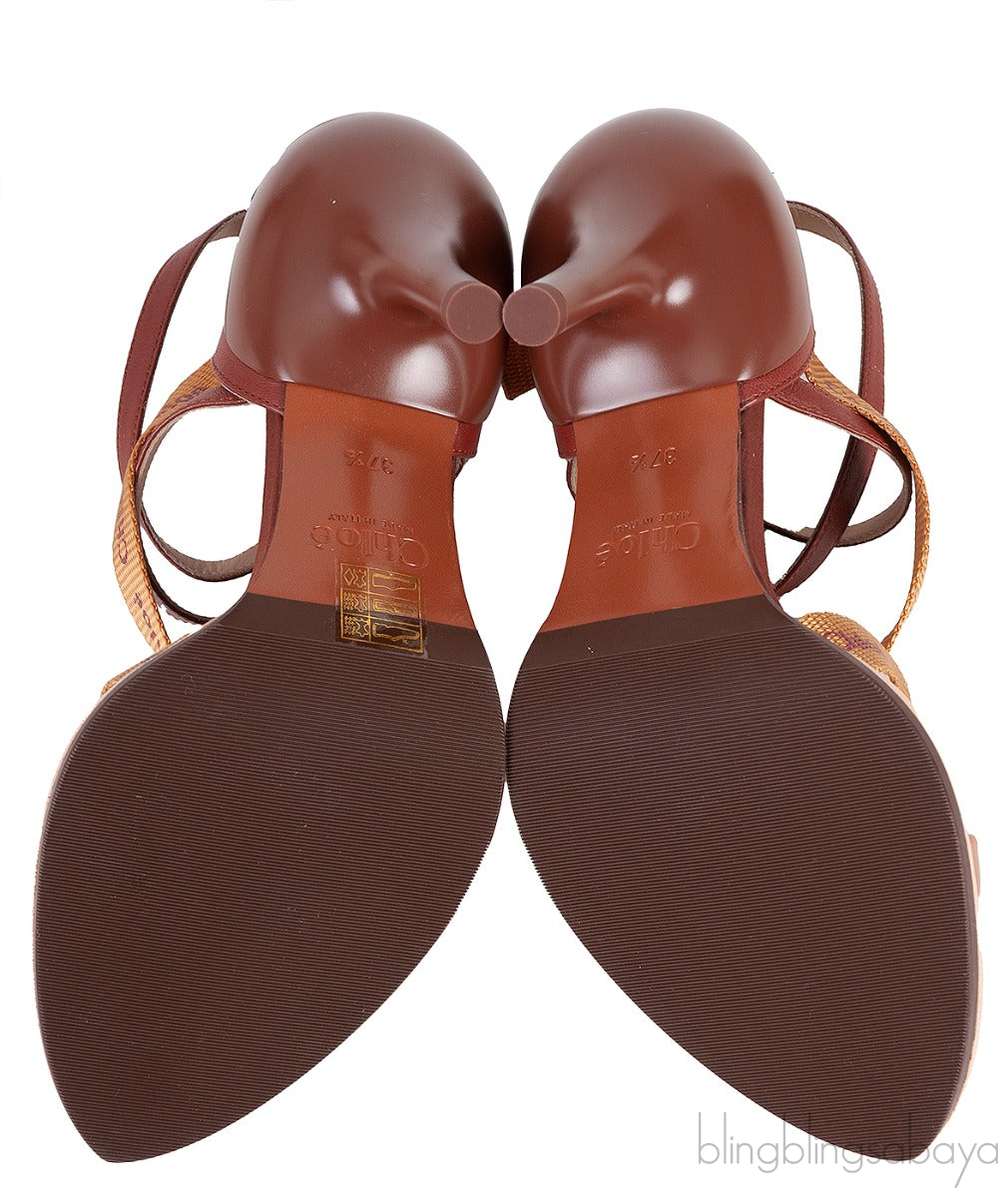 Brown Logo Strappy Slingback Sandals