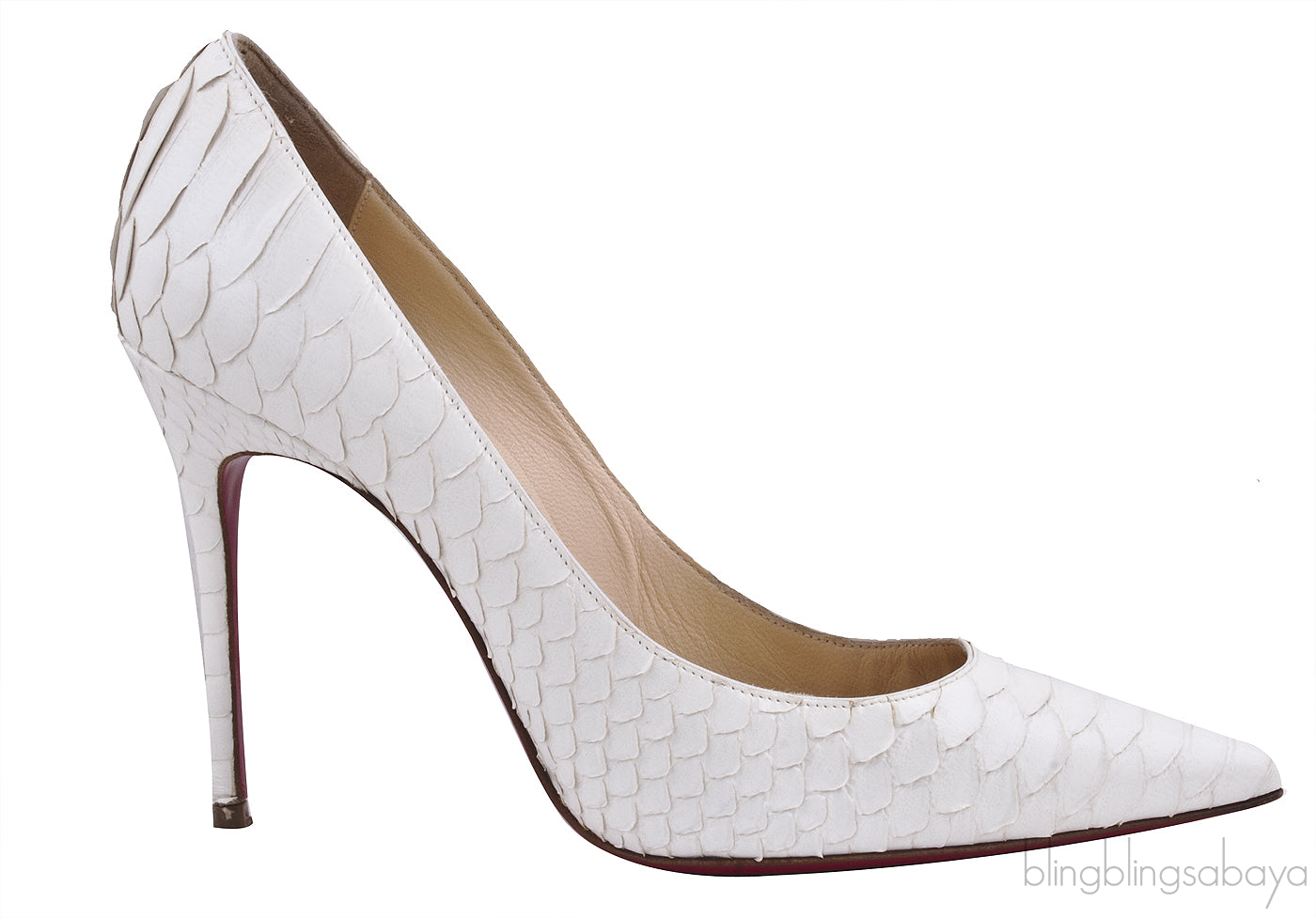White Pigalle Python Point-Toe Heels