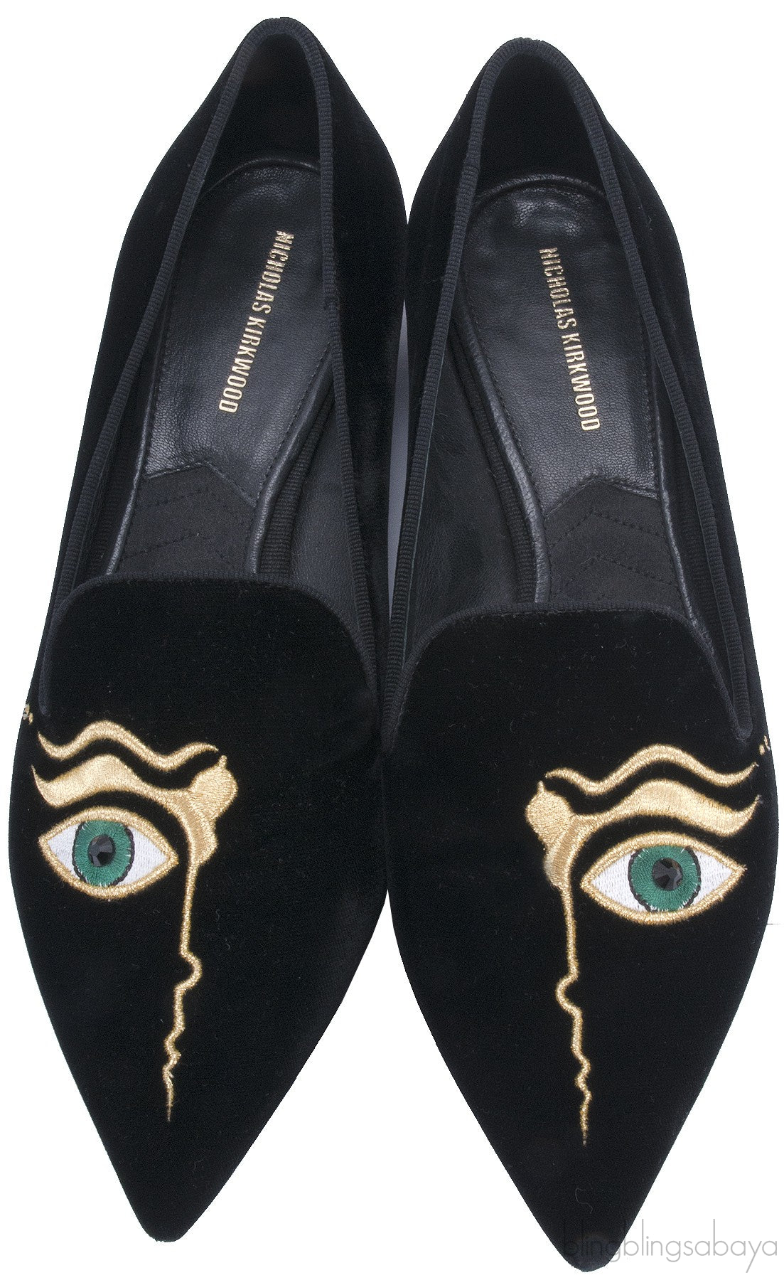 Eye Pointed Toe Velvet Flat