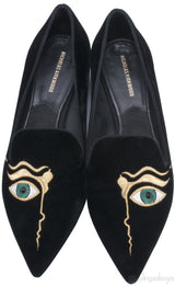 Eye Pointed Toe Velvet Flat
