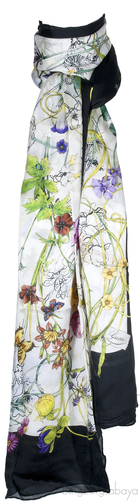 Black Floral Silk Scarf