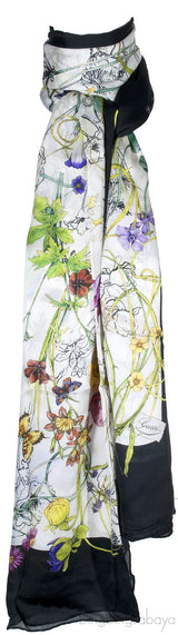 Black Floral Silk Scarf