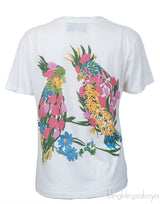 Flower Heart & Bird Print White T-shirt