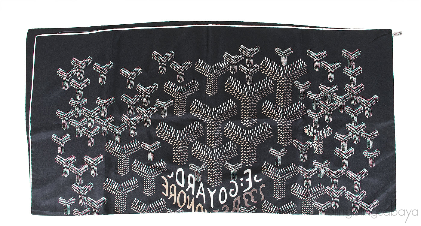 Silk Goyardine Black Scarf