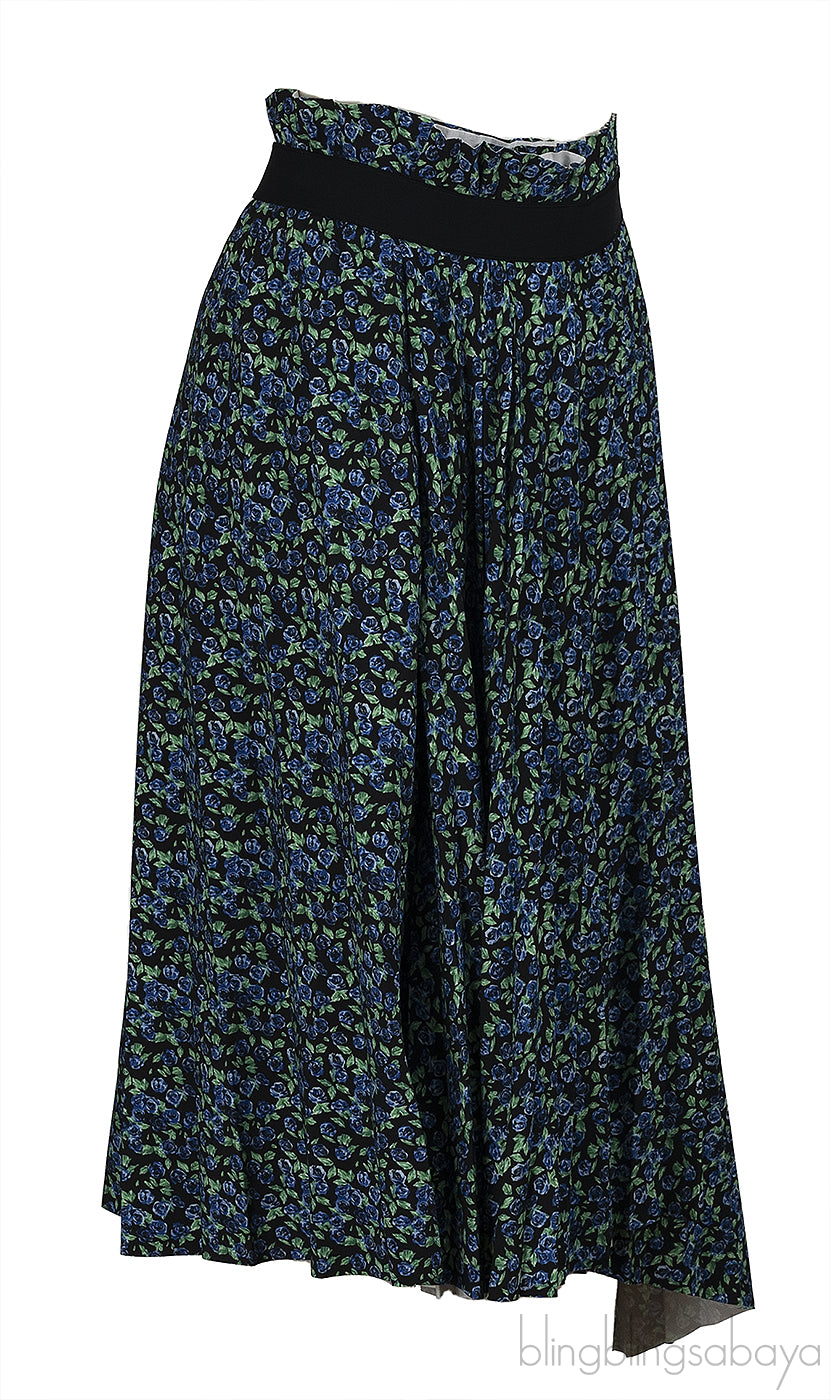 Balenciaga Floral Print Pleated Asymmetric Hemline Skirt
