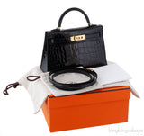 Kelly 20 Black Mini Sellier Crocodile Lisse GHW