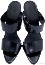 Black Glossed Leather Mules