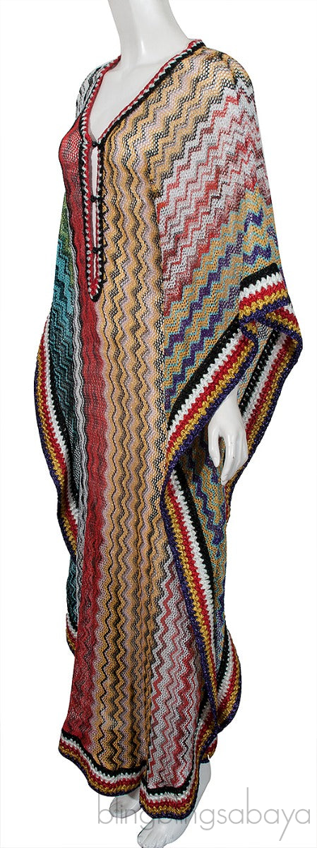 Multicolor Perforated Caftan Dress