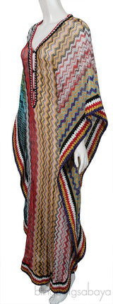 Multicolor Perforated Caftan Dress