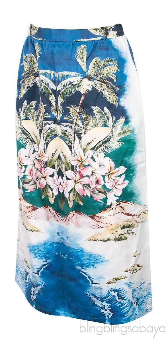 Blue Printed Midi Skirt