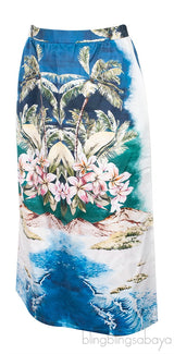 Blue Printed Midi Skirt
