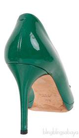 Green Patent Horsebit Peep Toe Pump