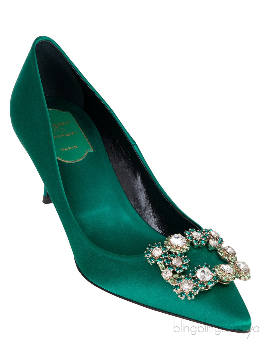 Roger Vivier Emerald Green Floral Crystal Heels