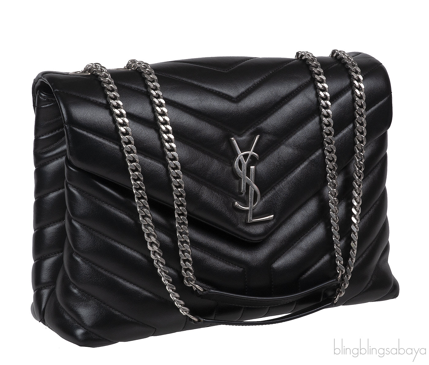 Yves Saint Laurent Black Medium LouLou Chevron PHW