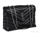 Yves Saint Laurent Black Medium LouLou Chevron PHW
