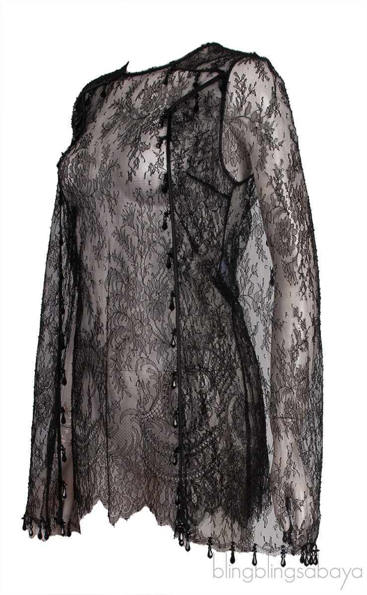 Black Lace Sheer Cape Sleeve Blouse