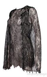 Black Lace Sheer Cape Sleeve Blouse