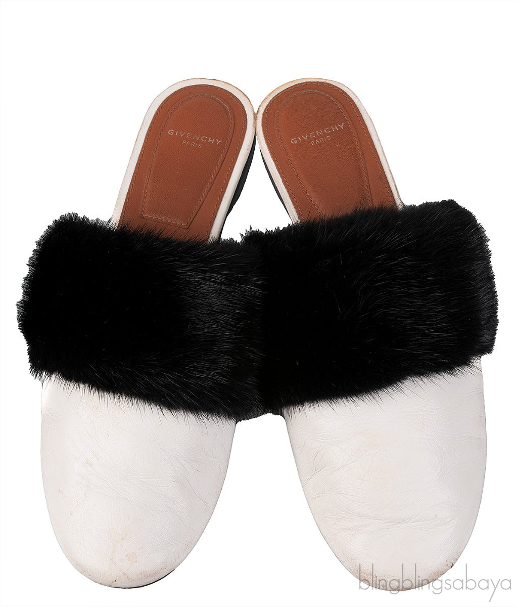White Bedford Fur Trim Mules