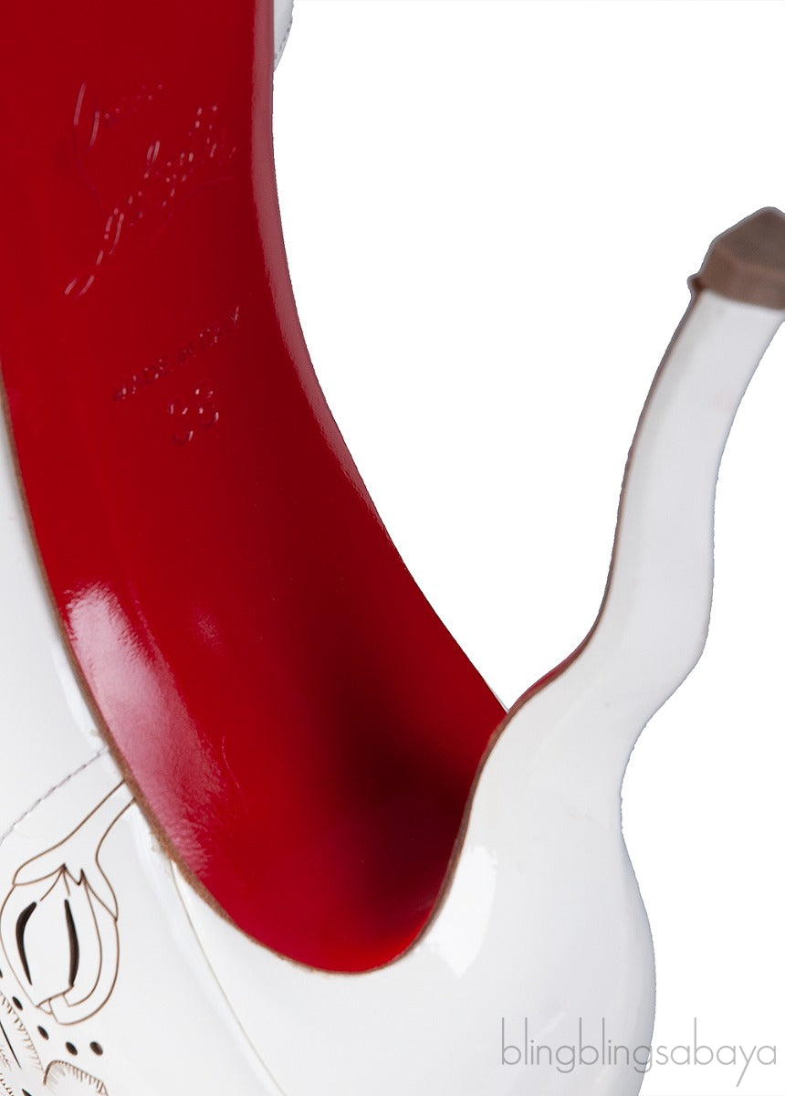 White Laser Cut Pointed Toe Heels