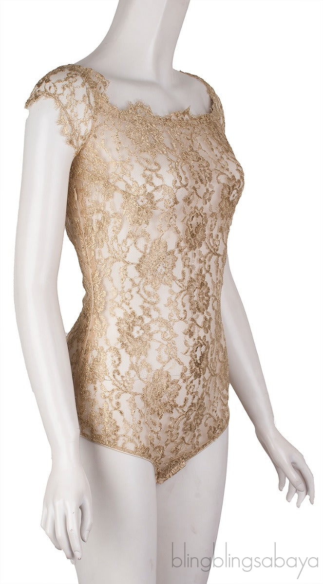Gold Metallic Lace Bodysuit