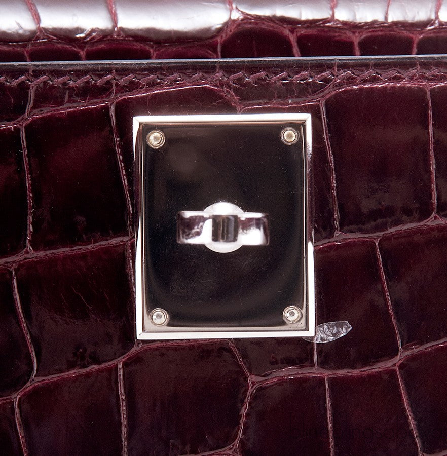 Kelly Cut Porosus Crocodile Bordeaux