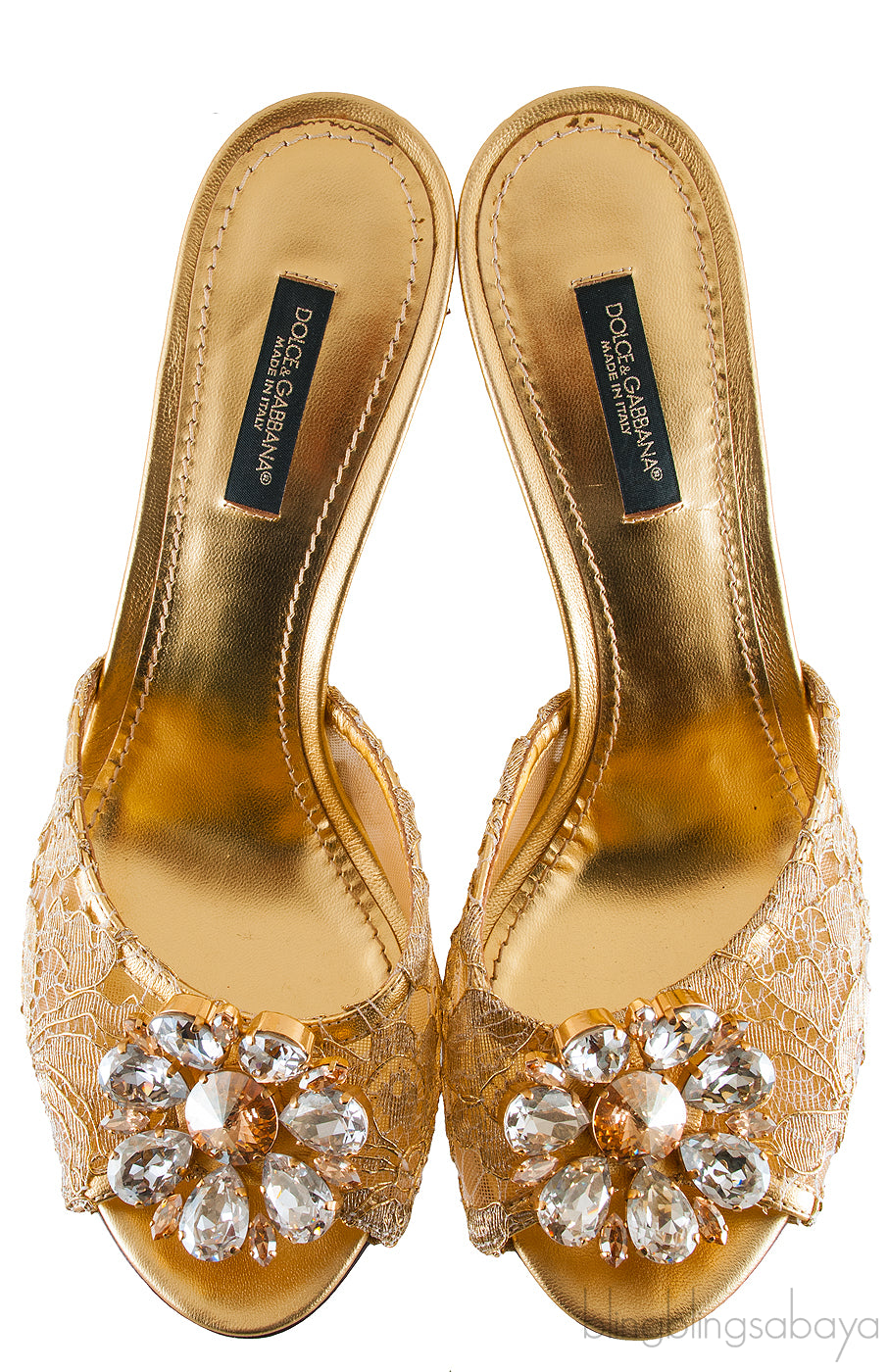 Gold Lace Crystal Vamp Slip-on Sandals