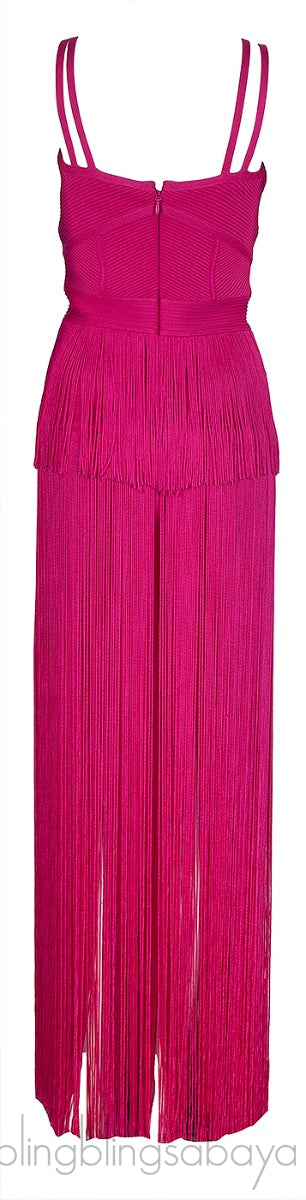 Fuchsia Pink Layered Fringed Dress