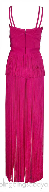 Fuchsia Pink Layered Fringed Dress