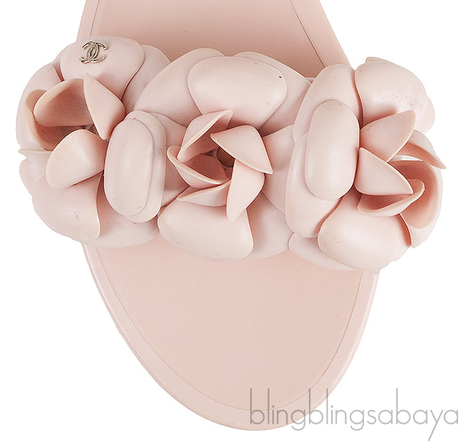 Pink Camellia Rubber Logo Mules