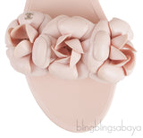 Pink Camellia Rubber Logo Mules