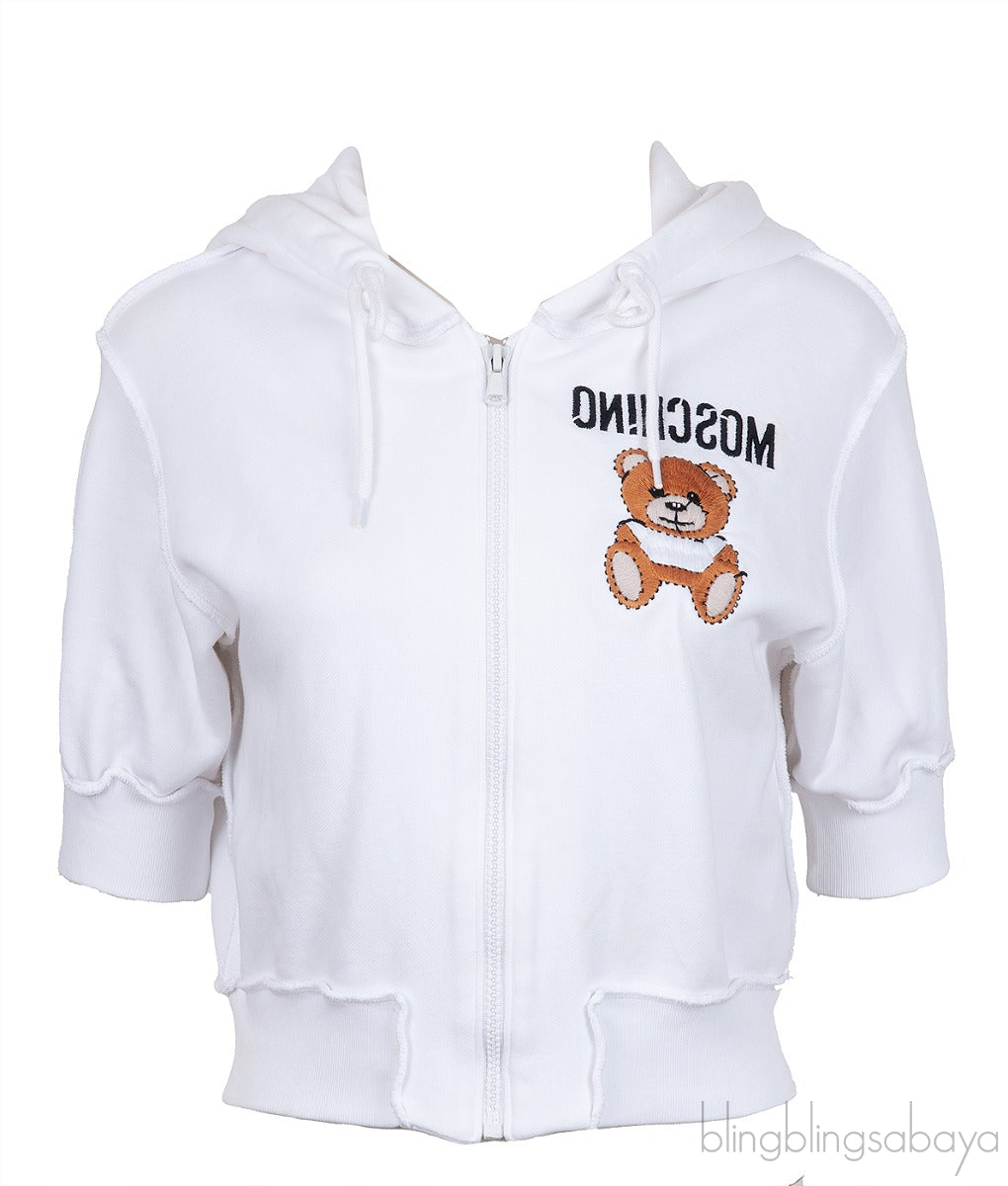 White Reverse Embroiderie Bear Hoodie