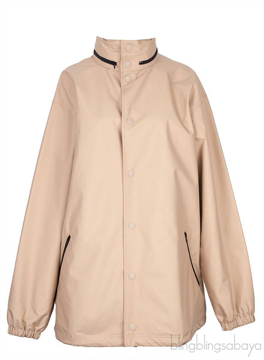 Beige Logo Hoodie Windbreaker