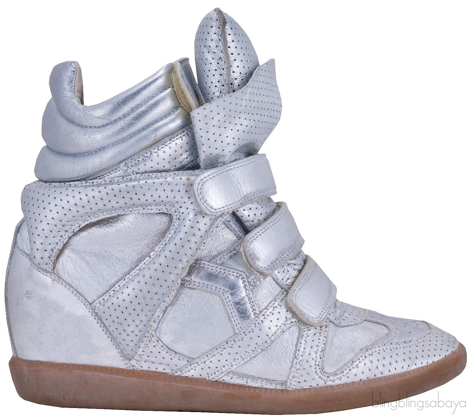 Silver Metallic Leather Bird Sneakers