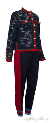 Blue Lace Contrasting Trim Jacket & Jogger