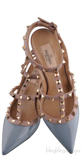 Valentino Garavani Blue Grey Patent Rockstuds Heels